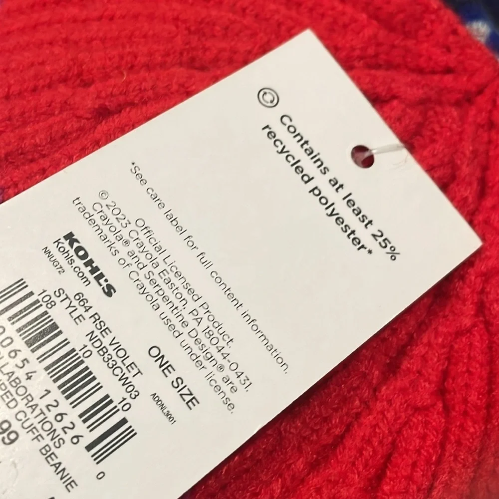 Crayola X Kohl's Kids Ribbed Striped Cuff Beanie Hat with Pom